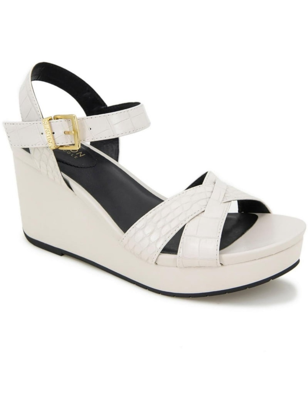 Kenneth Cole Reaction White Clarissa Croc Wedge Sandals - Size 7.5 NWOT
